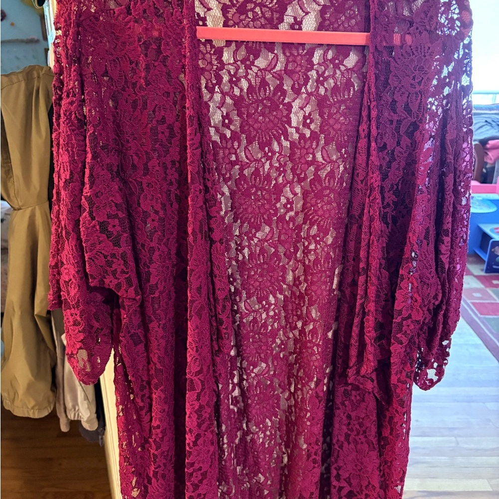 LuLaRoe Lace Kimono - Deep Red